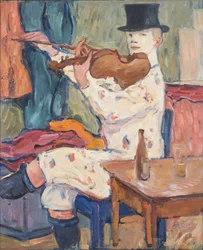 Klaun hrající na housle, 1915