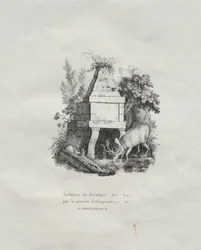 Sbírka litografických esejů: Fontána napodobující dřevoryt, c. 1816.