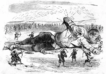 Ilustrace ke knize Gulliverovy cesty, kterou napsal Jonathan Swift