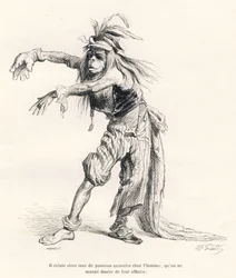 V člověku vzniklo tolik zvířecích vášní, že by nebylo pochyb o jejich spřízněnosti. Viněty ilustroval JJ Granville. Rytina signovaná Porret v části nazvané „Cesta afrického lva v Paříži“, kterou napsal Honore de Balzac ve „Scen