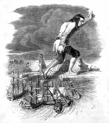 Ilustrace ke knize Gulliverovy cesty, kterou napsal Jonathan Swift