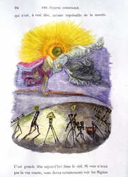 Personifikované astronomické přístroje pozorující zatmění (líbání Měsíce a Slunce) - v „“Ostatním světě““ od Grandville