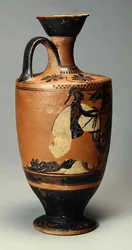 Lekythos s Achillem a Hectorovým tělem, z Athén, 510-500 př.nl (keramika)