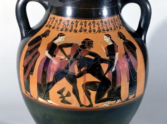 Théseus bojující s Minotaurem, detail attické černofigurové amfory
