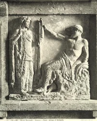 Zeus a Héra, metopa z chrámu E v Selinuntu na Sicílii