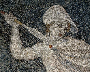 Alexandr Veliký a Héfaistión při lovu lva, detail, kolem roku 320 př. n. l.