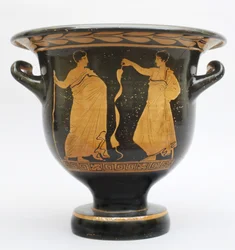Proto-apulský krater ve tvaru zvonu z italské Matery (keramika)