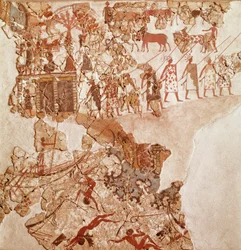 Smrt Libyjců, freska Akrotiri, Thera (dnes Santorini) (Řecko), minojská civilizace