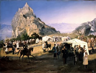 ""Bivak Nižního Novgorodu (Nižnij Novgorod) dragounského pluku v Karaagach"" Obraz Grigorije Grigorieviče Gagarina (Gagarin) (1810-1893) Státní ruské muzeum Petrohrad