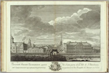 Něvský prospekt s knihou Stroganovského paláce k 50. výročí založení Petrohradu, 1753