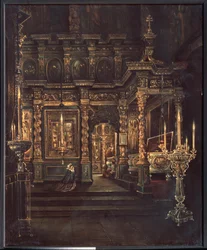 V katedrále Nanebevzetí Panny Marie v Rostově (V katedrále Nanebevzetí Panny Marie v Rostově) - obraz Grigorije Vasiljeviče Jurova (?-po 1896), olej na plátně
