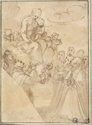 Madonna of the Rosary, with Dominic and Other Saints   1289315   cs       czech Successfully Translated  Original: Vasudeva (Krishnas Father) Fleeing with Krishna Encounters a Cobra and a Jackal (verso) Translat: Vasudeva (Krishna