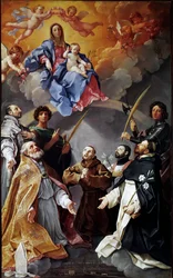 Morový oltářní obraz: Panna s dítětem se svatým Petroniem, svatým Františkem, svatým Ignácem, svatým Františkem Xaverským, Prokulem z Boloně a Floriánem