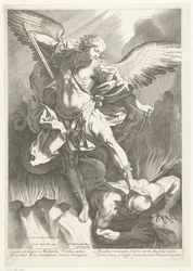 Archanděl svatý Michael porážející ďábla, vyrytý Pieter de Bailliu, 1623-60