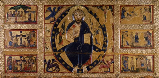 Vykupitel a symboly evangelistů, Guido da Siena (aktivní cca 1250-1300), malba na dřevě.