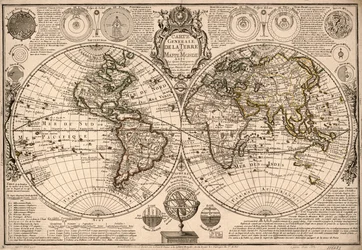 Carte generale de la terre - ou mappe monde auec les quatre principau  sistemes  les figures des sept planetes le touton les nouvelles obseruations. LOC 2017585685