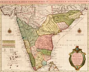 Mapa Indického oceánu, asi 1722 (kolorovaná rytina)