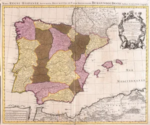 Mapa Pyrenejského poloostrova, Portugalského království a Španělska