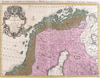 Mapa severských zemí, království Dánska, Švédska a Norska