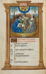 Tištěná kniha hodin (Řím): fol. 5v, ilustrace dubnového kalendáře