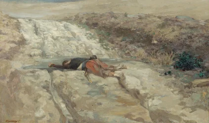 Válečná scéna z roku 1870: mrtvý voják na bojišti, asi 1870 (olej na plátně)