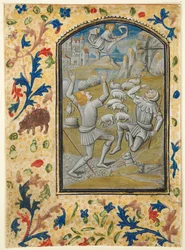 List z knihy hodinek: Korunovace Panny Marie, kolem 1470-1480.