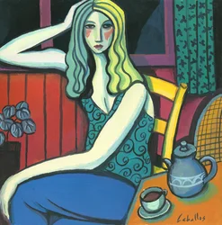 Dívka pije čaj, 2008 (kvaš na papíře)