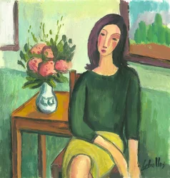 Dívka s hortenziemi, 2012 (kvaš na papíře)
