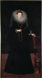 Portrét urozené dámy z Janova Malba Guilliama Van Deynena (1575-1624) 1610 Rozměr 225x120 cm Musei di Strada Nuova (ex Palazzo Bianco) Genes, Itálie