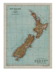 Mapa Nového Zélandu, c1910