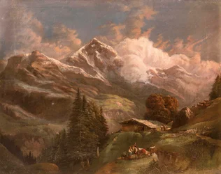 Živá vysokohorská pastvina s výhledem na alpské štíty - Großglockner?