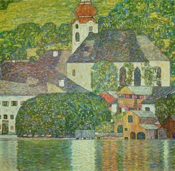 Kostel v Unterachu u jezera Attersee (malba na plátně)