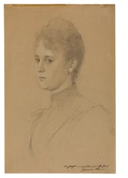Studie k portrétu (paní Heymannová), kolem roku 1892 (tužka s bílým zvýrazněním na buffovém papíře)
