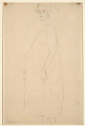 Studie oblečené těhotné ženy, asi 1915-16 (tužka na japonském papíře simili)