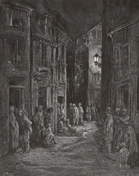 Bluegate Fieldsin slummet Lontoossa 1800-luvulla. (Tulosta)