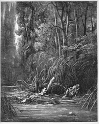 Bystřina a řeka - z „Bajek“ Jeana de La Fontaina (Lafontaine) (1621-95) - rytina podle Gustava Dorého (1832-83) - soukromá sbírka