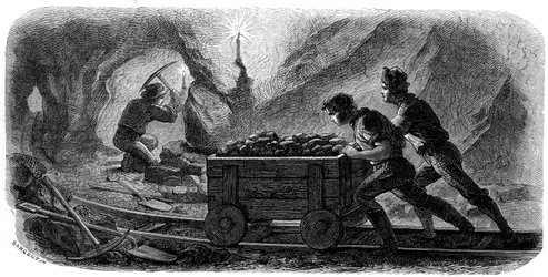 Těžba křemene, Kalifornie, 1859.