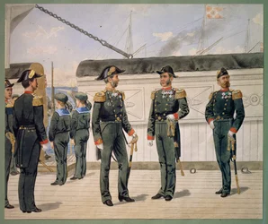 Důstojníci dánského námořnictva v uniformě. Akvarel od Gustava Brocka