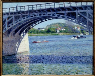 Obraz mostu Argenteuil od Gustava Caillebotteho (1848-1894) 1883 Sun. 0,79x0,63 m Soukromý odběr