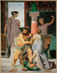 Odysseus poznává svou chůvu Euryklé (malba na plátně)