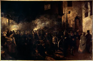 Hasiči vedou oheň Obraz Gustava Courbeta (1819-1877) 1850 Ne. 3,88x5,8 m Paříž, Musee du petit palais