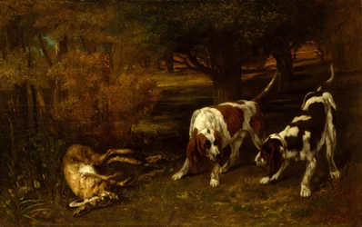 Lovečtí psi s mrtvým zajícem, 1857