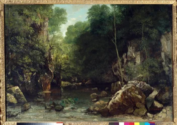 Krytý potok, známý jako vstup do Vallee du Puits-Noir, Doubs: Effect of Twilight Painting od Gustava Courbeta (1819-1877) 1865 Dim. 0,94 x 1,35 m. Paříž. Muzeum Orsay