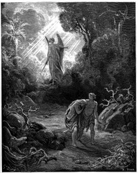 Adam a Eva loví z ráje - Ilustrace Gustava Doreho pro The Bible -