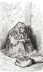 Podle skici staré Španělky od Gustava Doreho. Z knihy Život a vzpomínky Gustava Doreho, vydané v roce 1885.