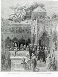 Celý jejich život byl zaměstnán nikoli zákony, stanovami nebo pravidly, ale podle jejich vůle a upřímné vůle, po Gargantuovi (1534) od Françoise Rabelaise (1483 - 1553). Vyryl Gustave Dore (1832-1883).