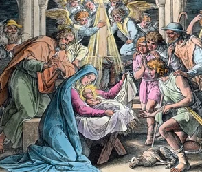 Narození Krista. Biblická ilustrace (nedatovaná) od Gustava Doreho (1832-1883) z roku 1866. Datum vyobrazení: kolem roku 1890. Archiv Carla Simona