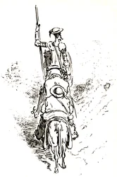 Don Quijote na koni, za ním Sancho na oslu.