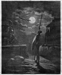 Don Quijote od Miguela de Cervantese (1547-1616) ilustrovaný Gustavem Dorem (1832-1883) - rytina v „“The Illustrous Journal““