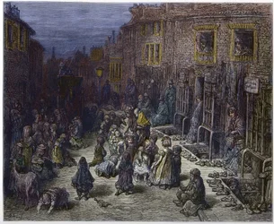 Dudley Street, Sedm čísel v Covent Garden z „Londýna, pouť“, napsal William Blanchard Jerrold (1826-94) - ilustrace Gustave Dore - 1872 -